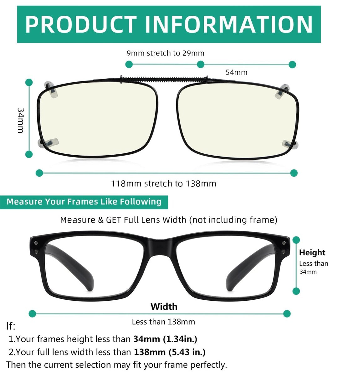 Metal Frame Blue Light Filter Clip-on Glasses C63 (54MMx34MM)