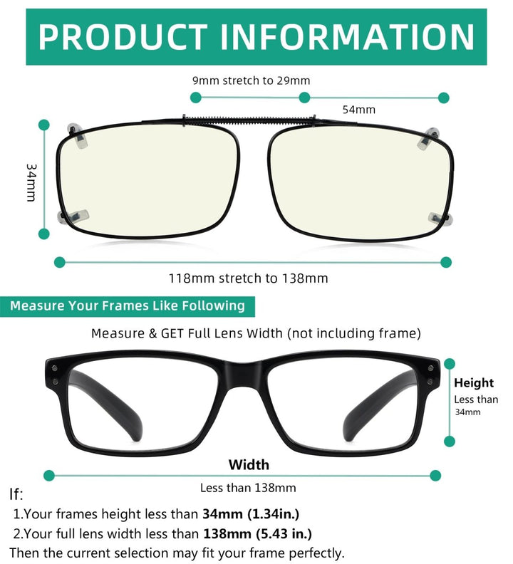 Metal Frame Blue Light Filter Clip-on Glasses C63 (54MMx34MM)