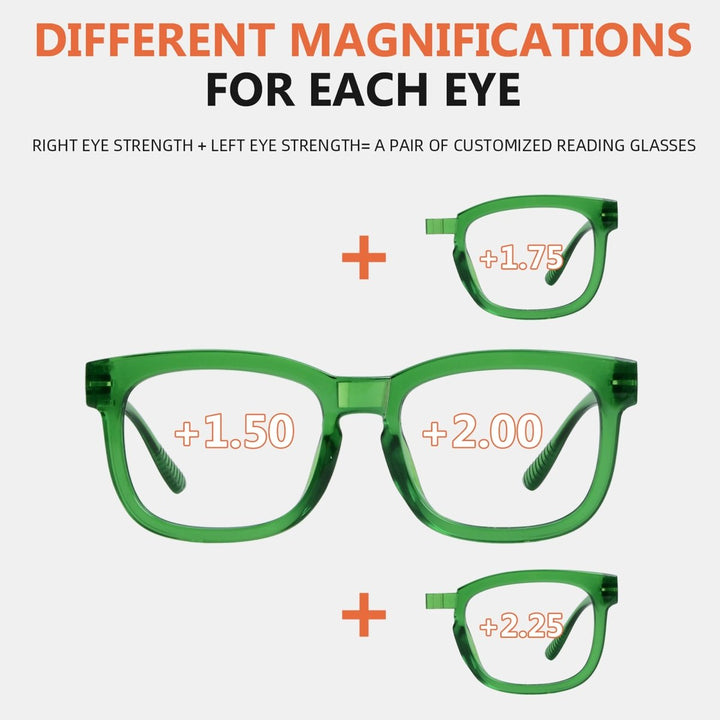 Metalless Screwless Reading Glasses with Different Strength PR033-1 (Must Buy Both Eyes)