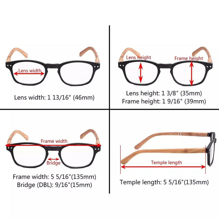 Oval Stylish Wood-Grain Printed Arms Reading Glasses R034