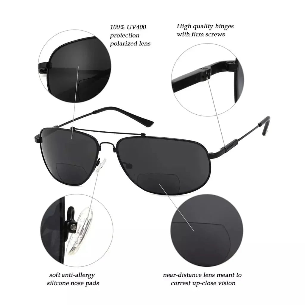 Pilot Style Metal Polarized Bifocal Sunglasses PGSG1803