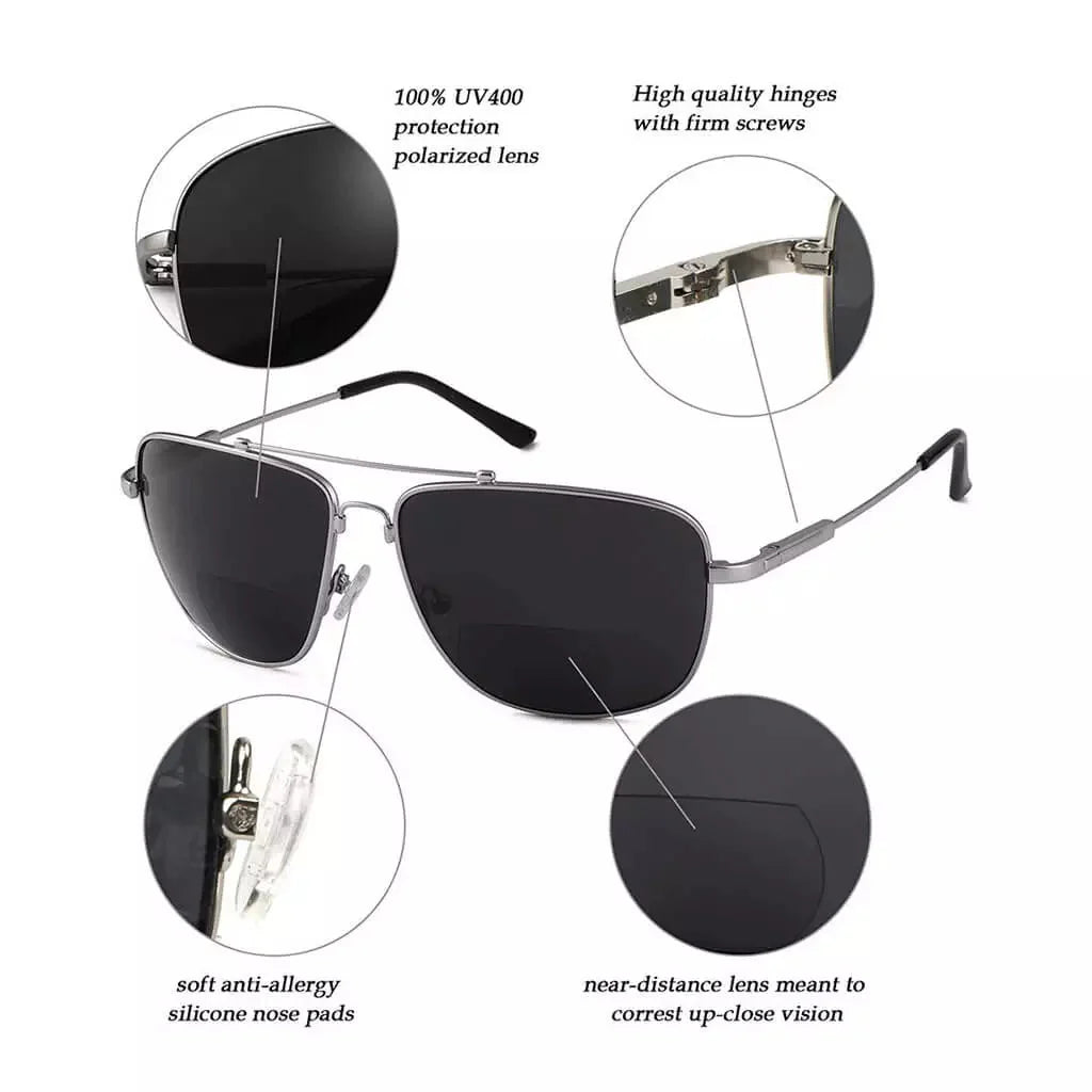 Pilot Style Polarized Bifocal Sunglasses Readers PGSG1801