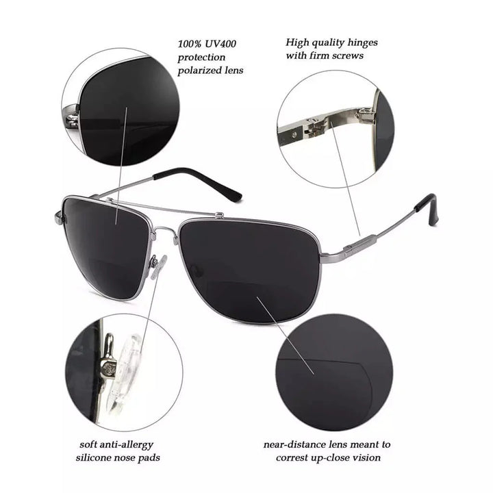 Pilot Style Polarized Bifocal Sunglasses Readers PGSG1801