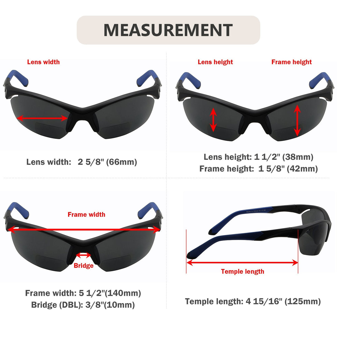 Half Rim Sport Bifocal Polarized Reading Sunglasses