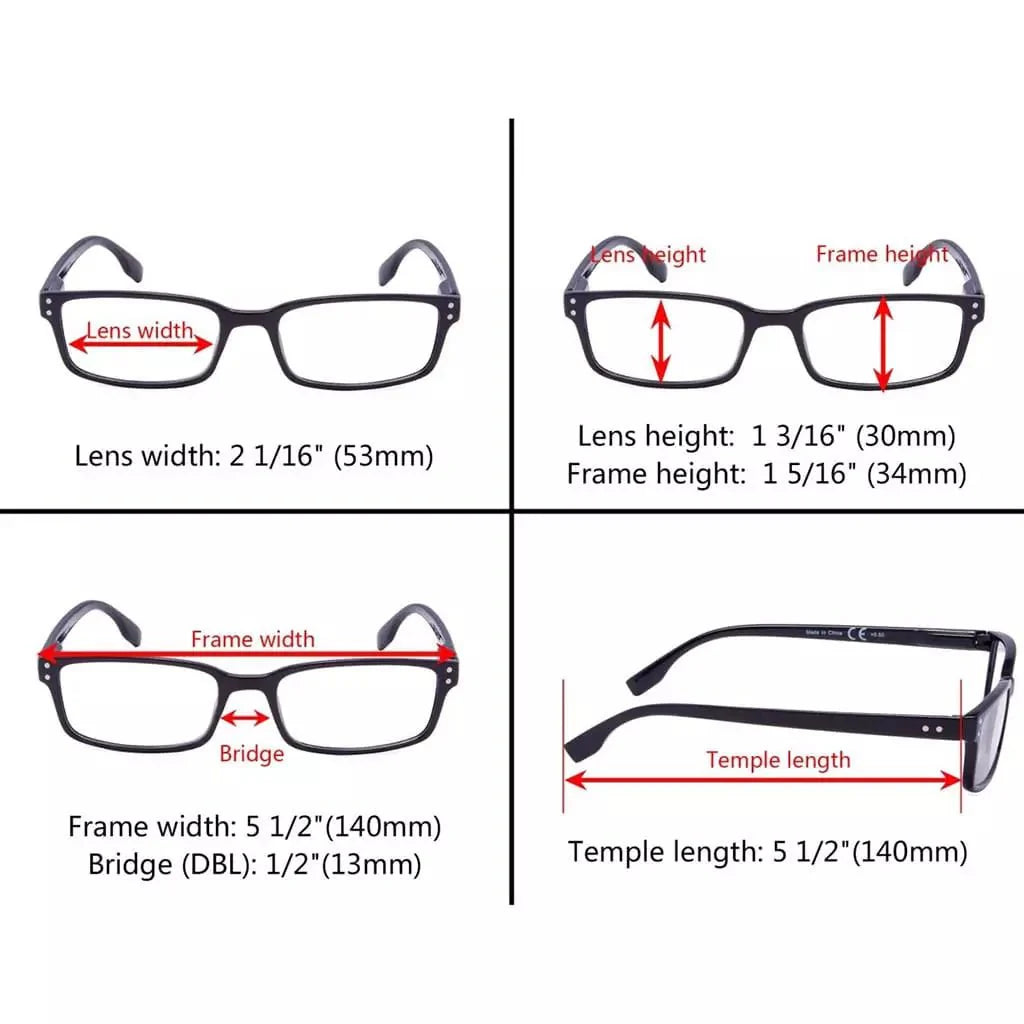 READING GLASSES 3 Pack Stylish Rectangle Readers 3-R097