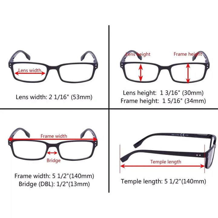 READING GLASSES 3 Pack Stylish Rectangle Readers 3-R097