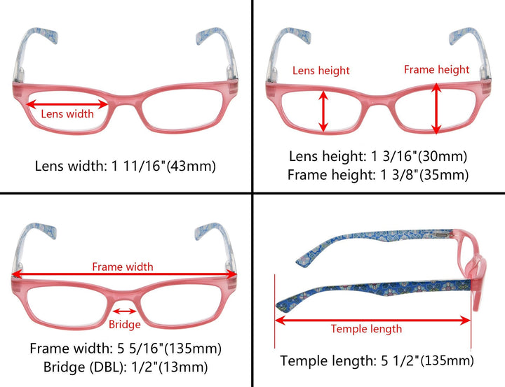3 Pack Floral Print Temple Reading Glasses