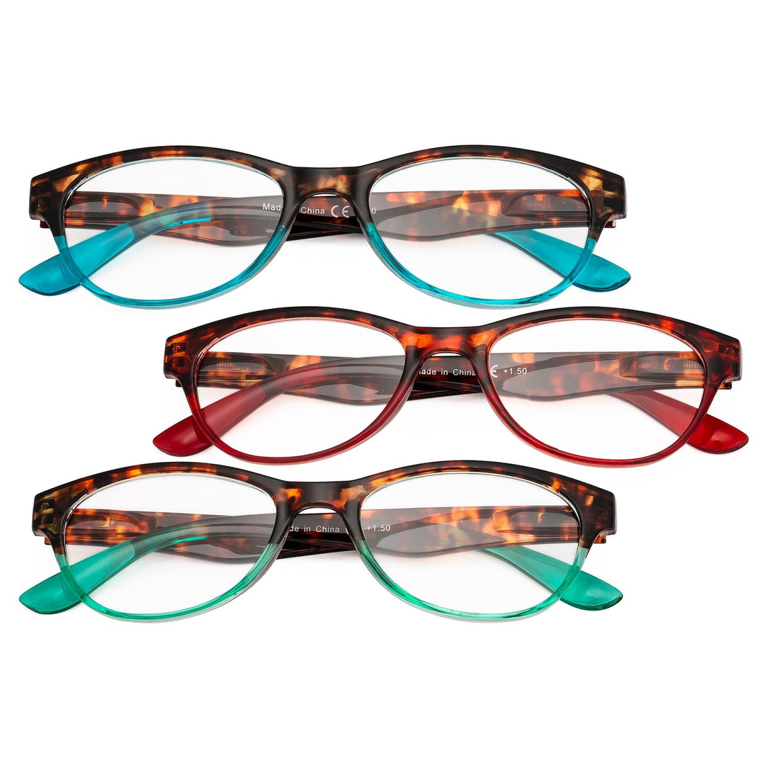 Paquete de 3 gafas de lectura ovaladas con brazo de tortuga R074D
