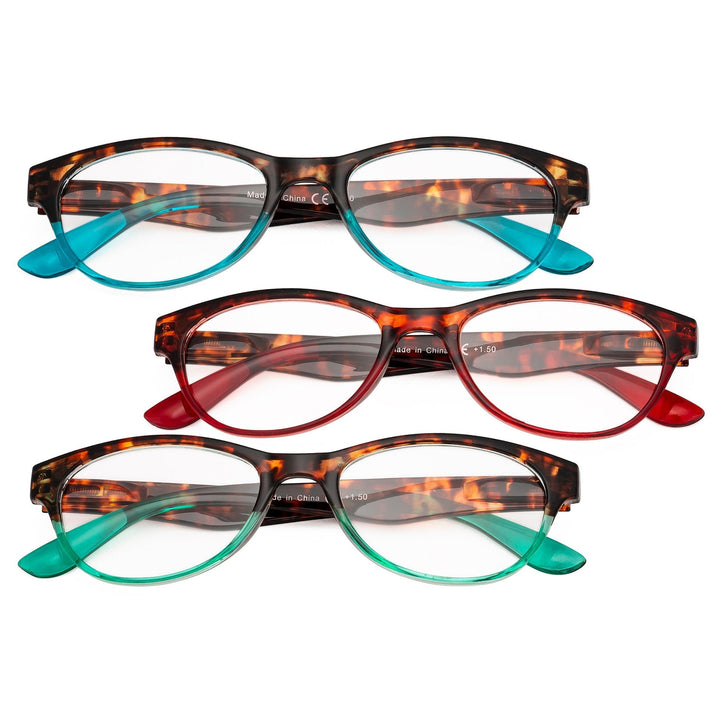 Paquete de 3 gafas de lectura ovaladas con brazo de tortuga R074D