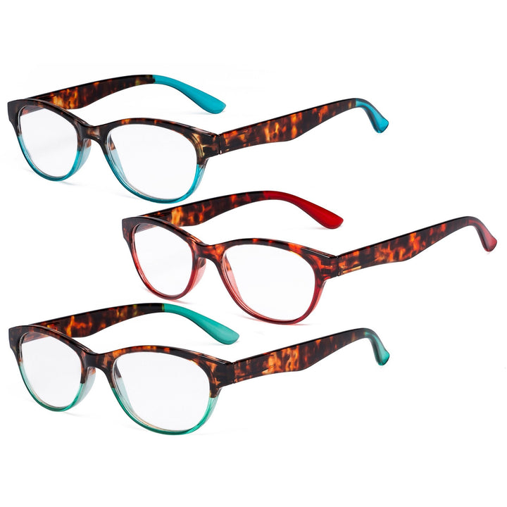 Paquete de 3 gafas de lectura ovaladas con brazo de tortuga R074D