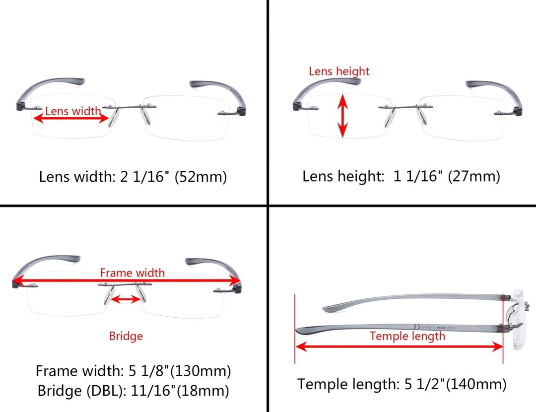 Rimless Rectangle Reading Glasses R14001