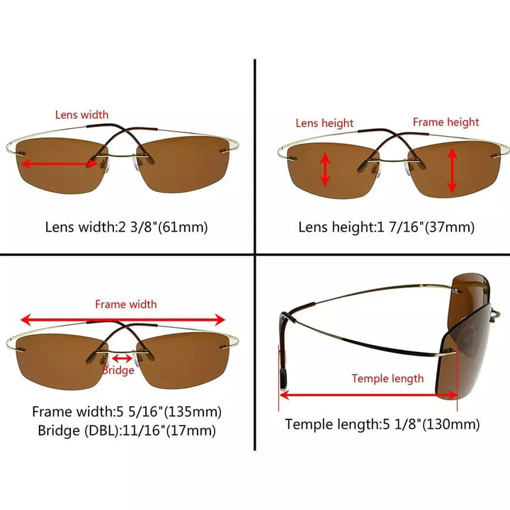 Rectangle Rimless Titanium Frame Polarized Sunglasses S1504