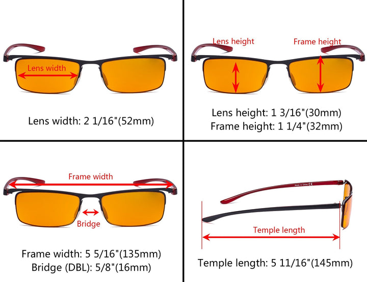 Rectangle Half-rim Blue Light Blocking Eyeglasses DS12625