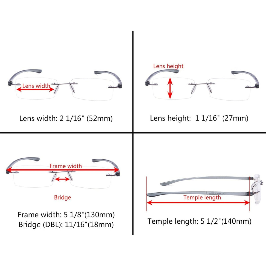 Classic Rectangle Rimless Reading Glasses R14001