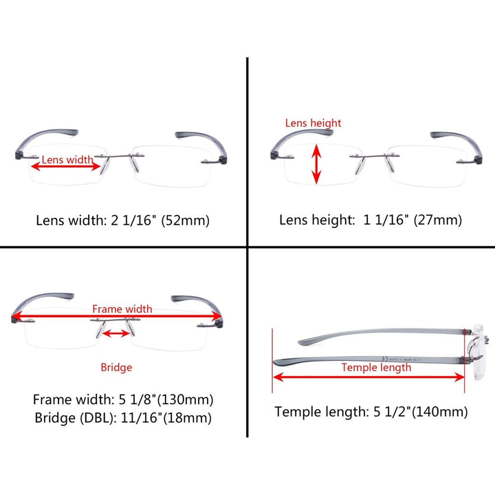 Classic Rectangle Rimless Reading Glasses R14001