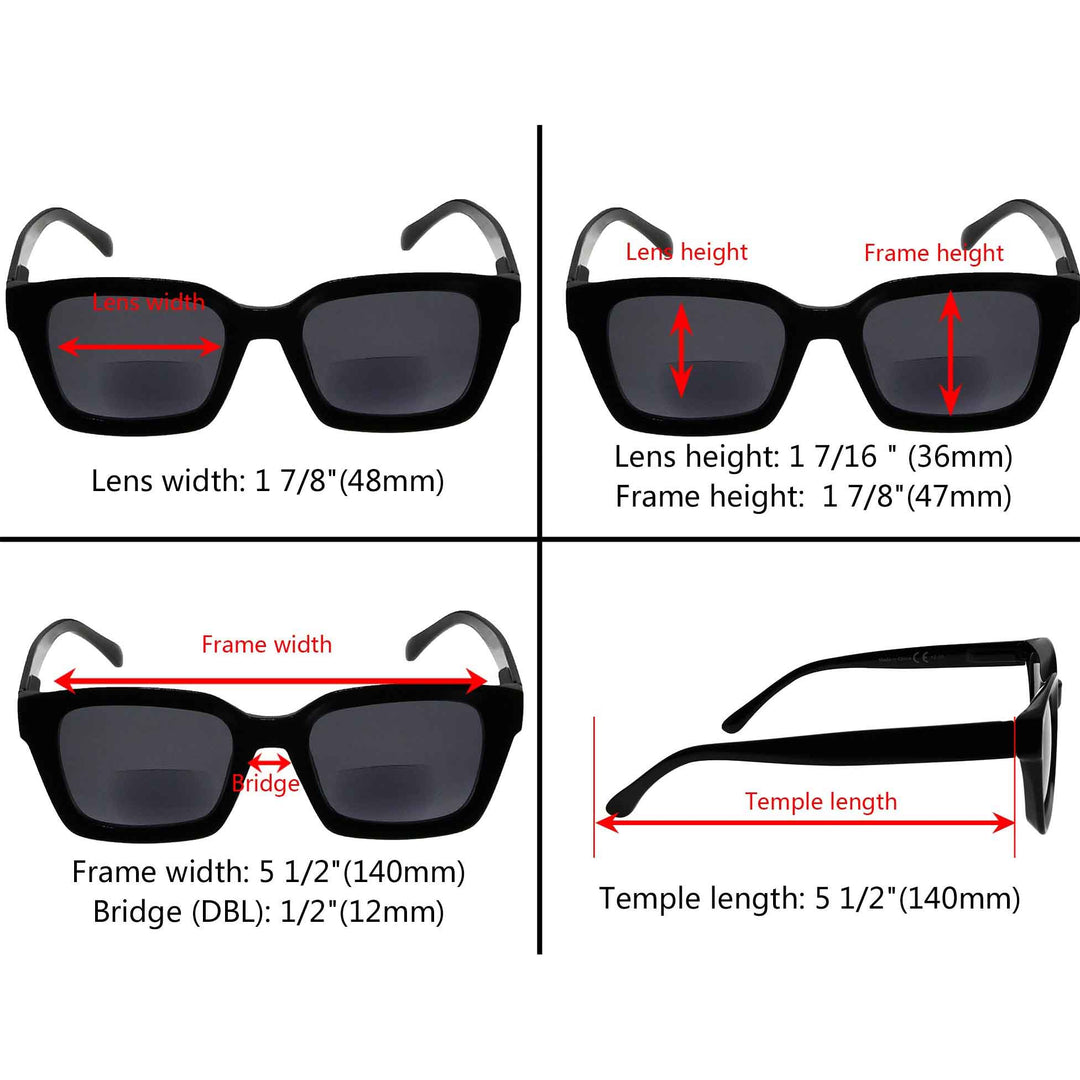 Square Sunglasses Thicker Frame Bifocal Readers SBR9106