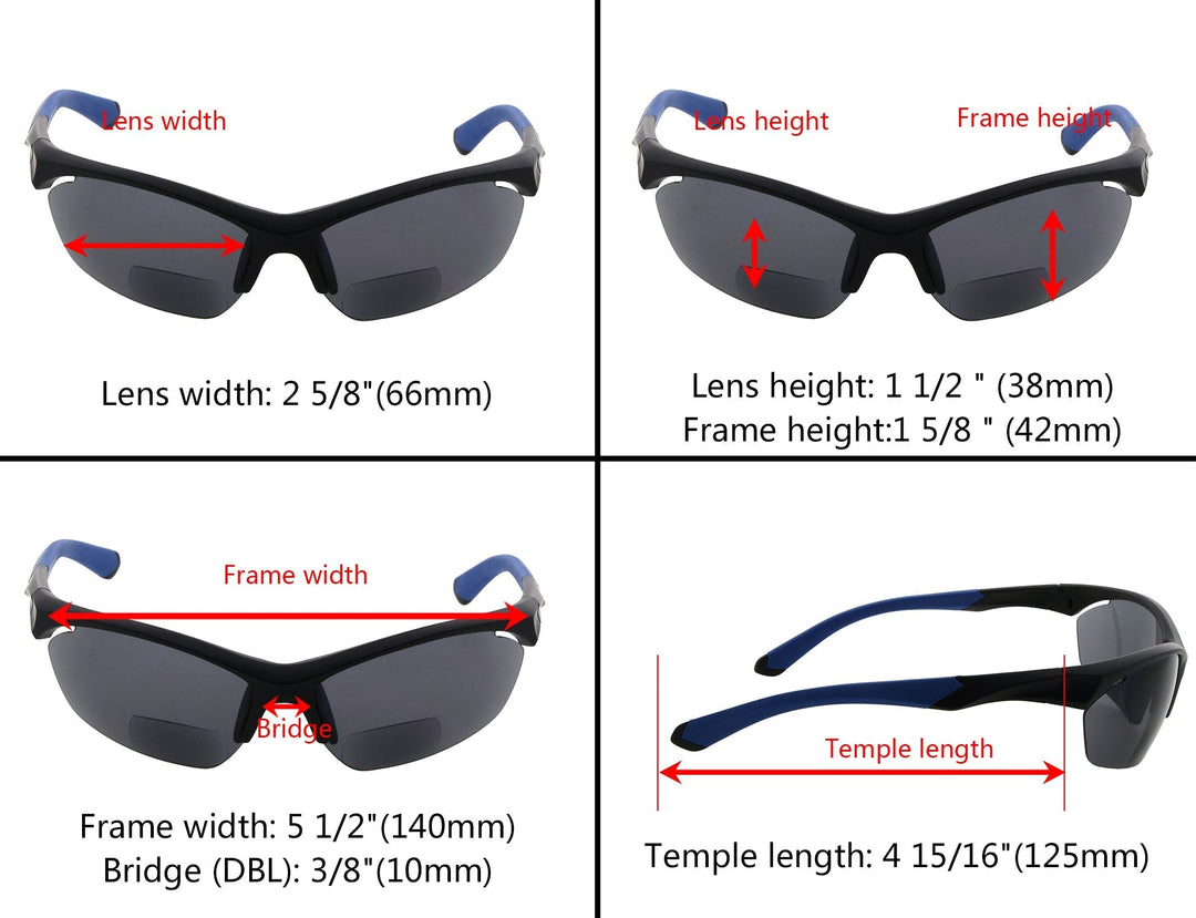 TR90 Half Rim Sport Bifocal Reading Sunglasses