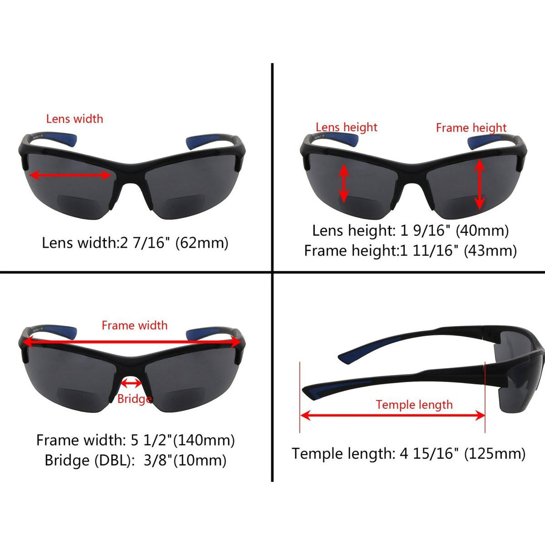 Half Rim Rectangle Bifocal Reading Sunglasses TR90