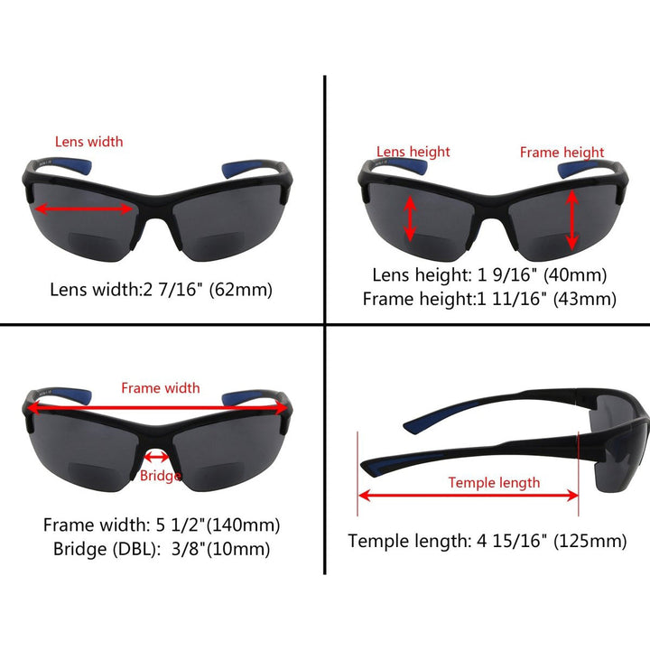 Half Rim Rectangle Bifocal Reading Sunglasses TR90