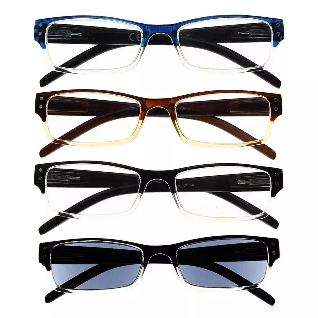 4 Pack Rectangle Reading Glasses for Oval Face R012