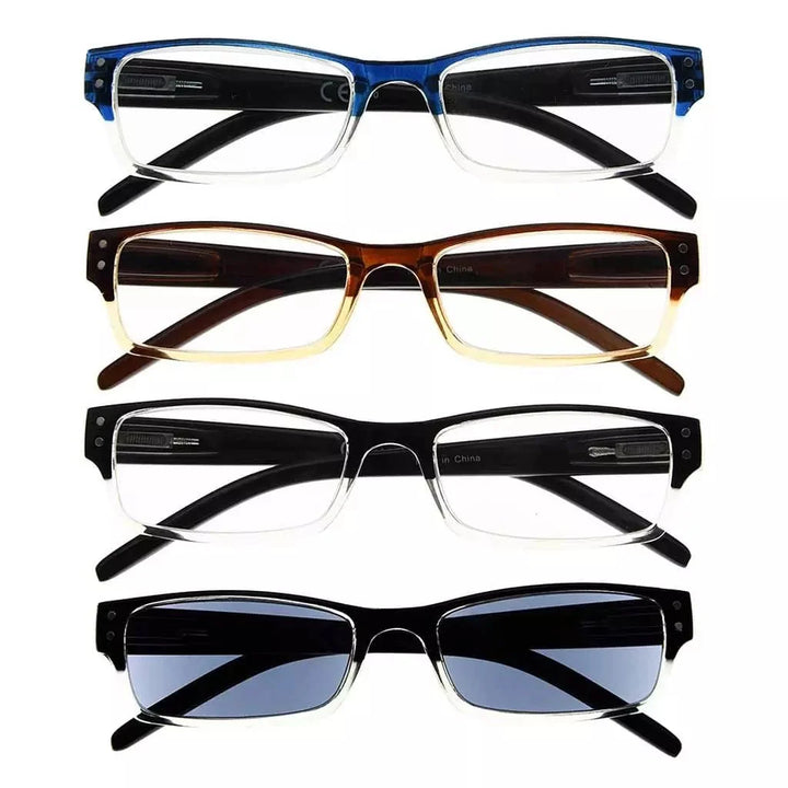 4 Pack Rectangle Reading Glasses for Oval Face R012