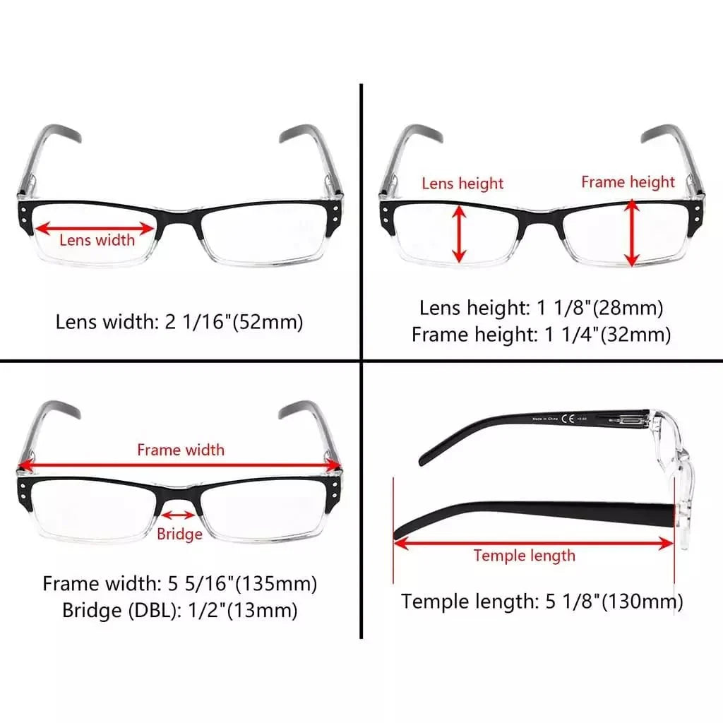 4 Pack Rectangle Reading Glasses for Oval Face R012