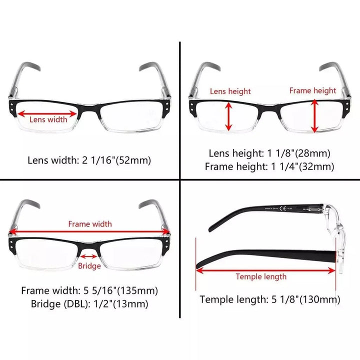 4 Pack Rectangle Reading Glasses for Oval Face R012