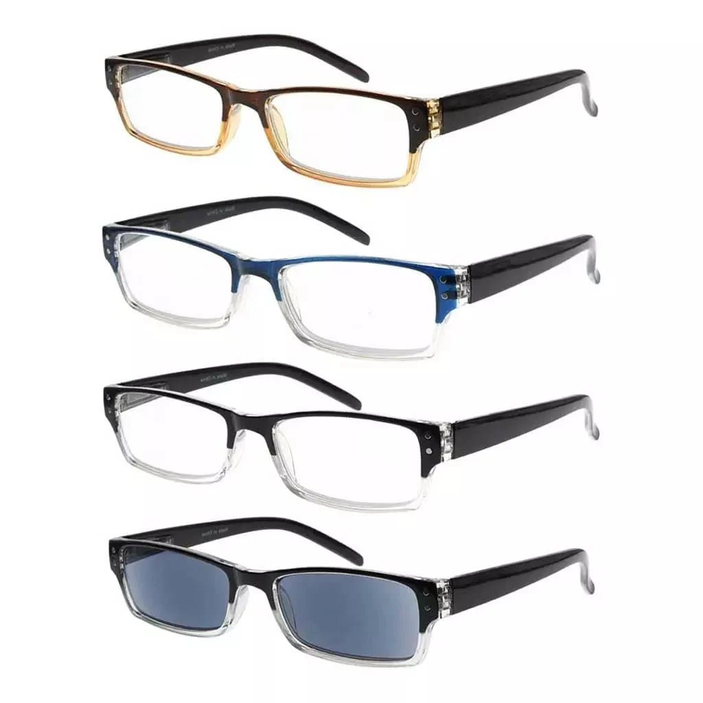 4 Pack Rectangle Reading Glasses for Oval Face R012
