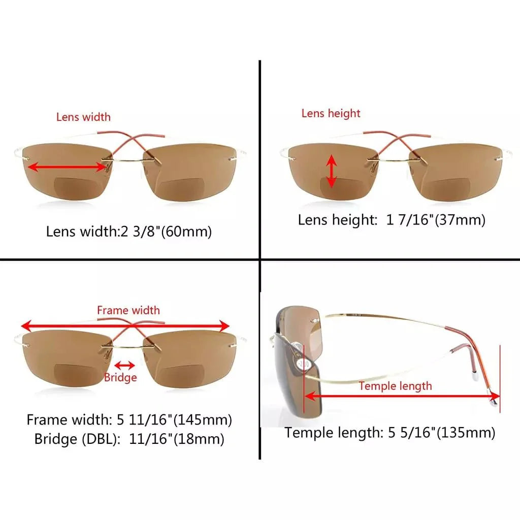 Titanium Rimless Polycarbonate Bifocal Sunglasses PCSG1504