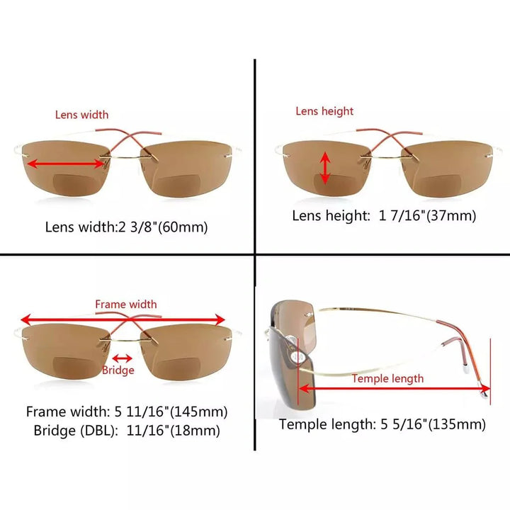 Titanium Rimless Polycarbonate Bifocal Sunglasses PCSG1504