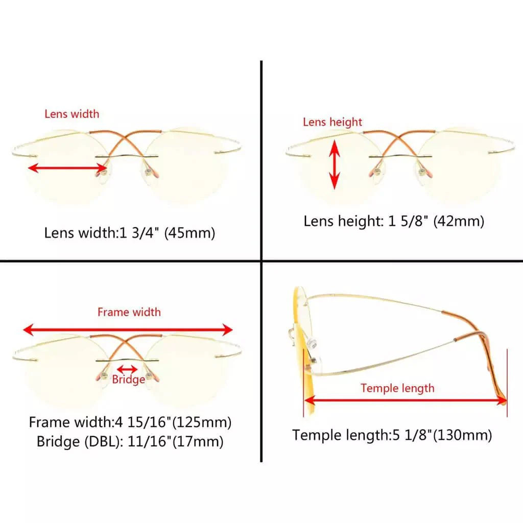 Titanium Rimless Round Reading Glasses Circle Readers R15026