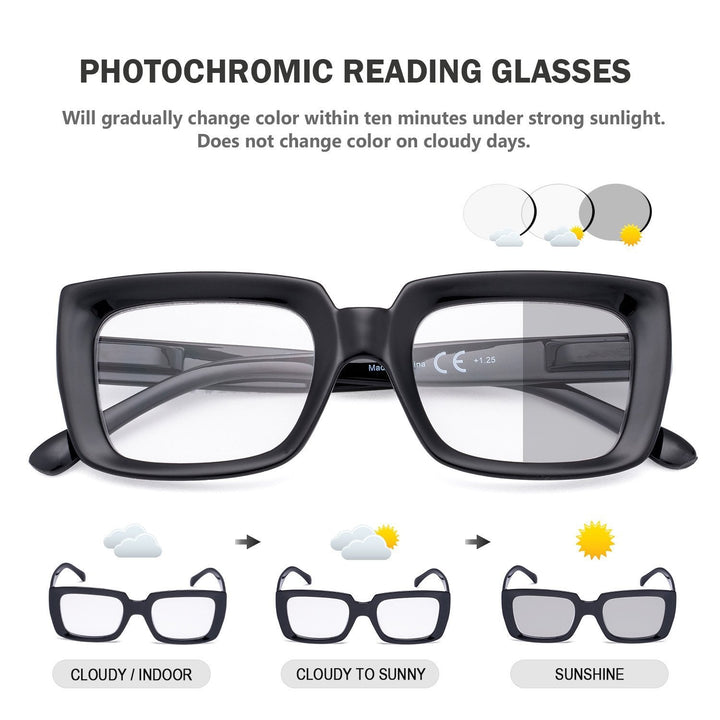 Thicker Frame Transition Photochromic Reading Glasses BS9107