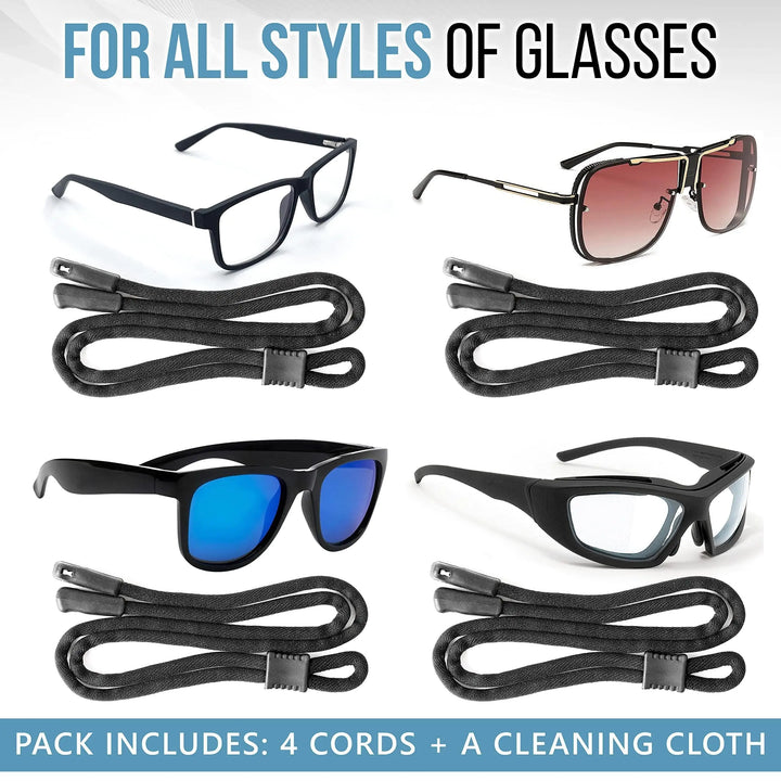 4-Pcs Black Adjustable Eyeglass String Holder Strap - 27 inch Long
